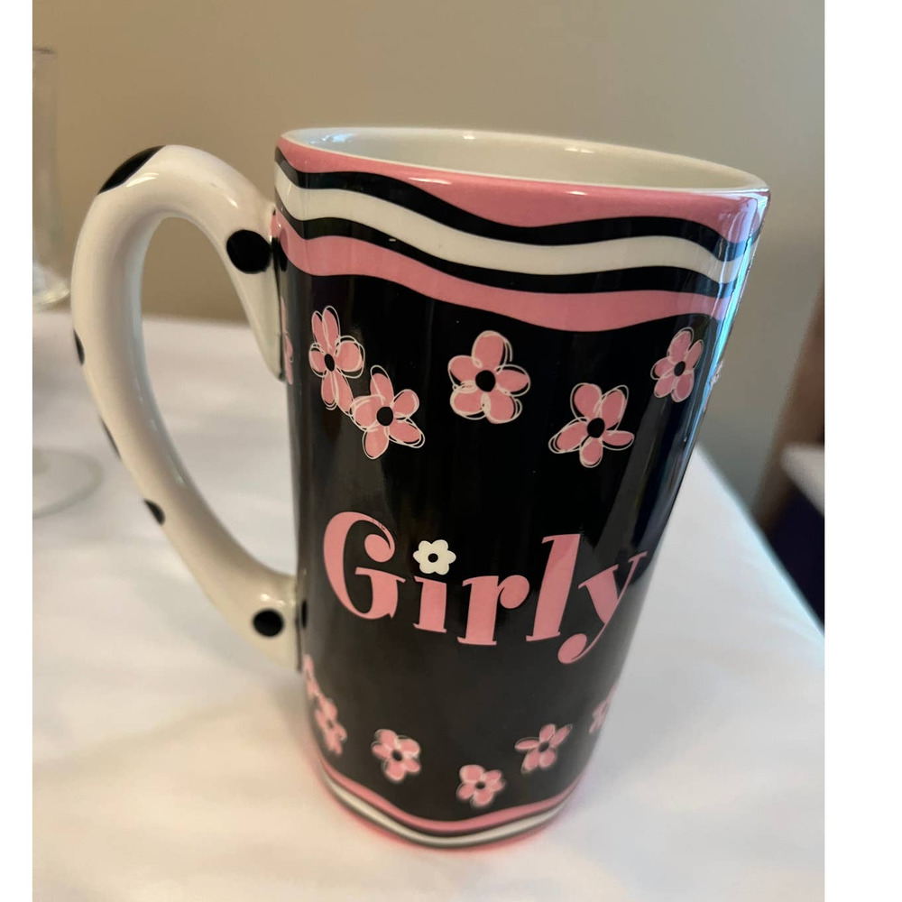 By Ganz Girly Mug Black & Pink 6"